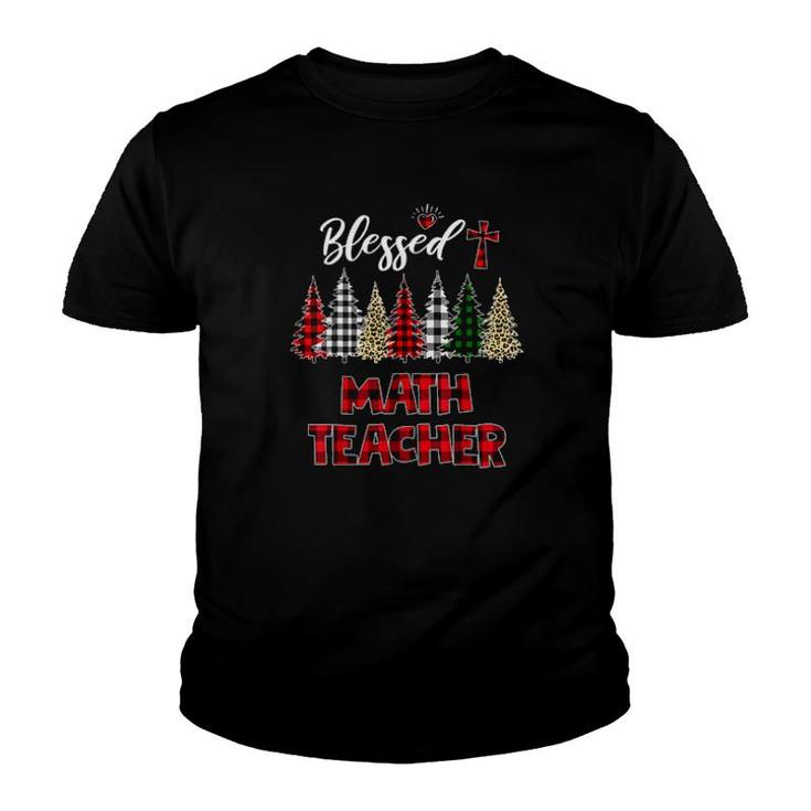 Buffalo Plaid Christmas Tree Blessed Math Teacher Christmas Youth T-shirt