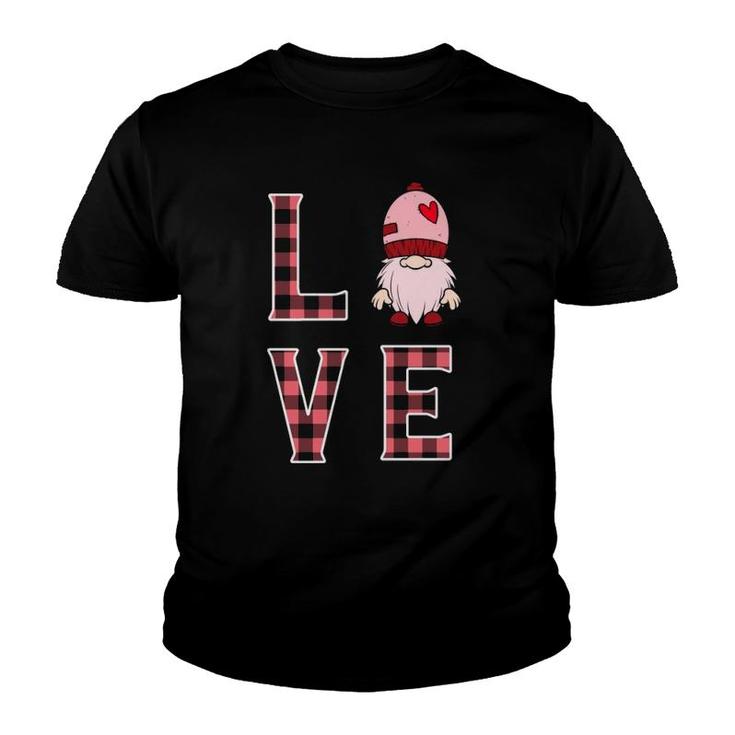 Buffalo Style Pink Plaid Gnome Love & Heart Valentines Gnome  Youth T-shirt