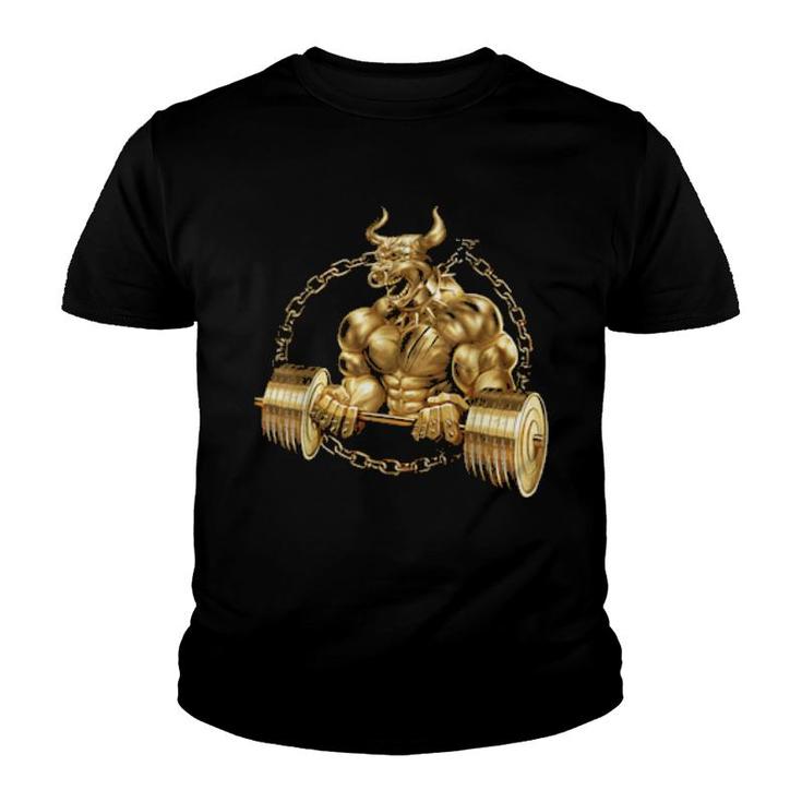 Bull Beast Lifting Taurus Bodybuilding Workout Fitness Gold  Youth T-shirt