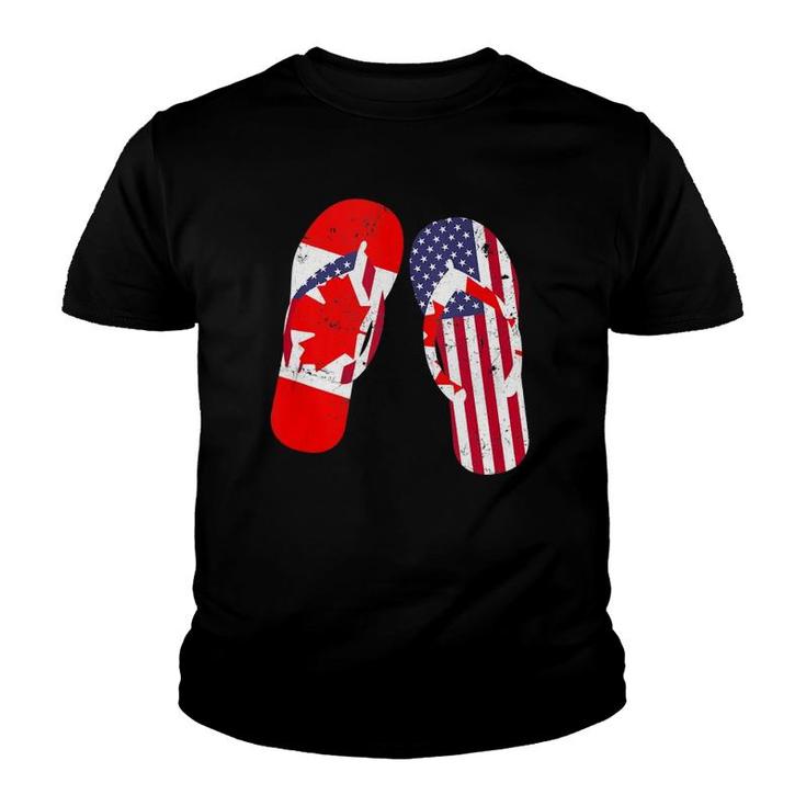 Canadian American Flag Flip Flops Patriotic Gift  Youth T-shirt