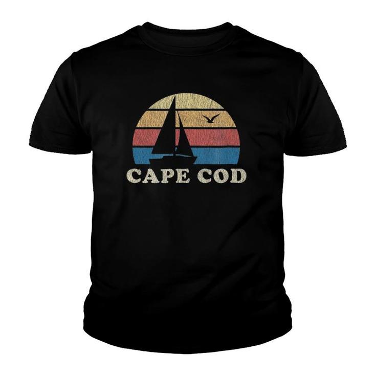 Cape Cod Ma Vintage Sailboat 70S Throwback Sunset Youth T-shirt