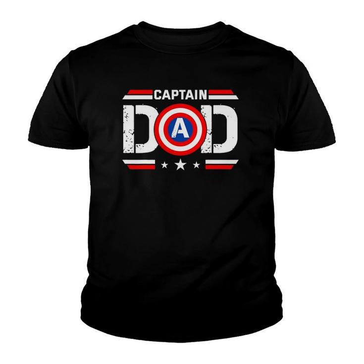 Captain Dad Superhero Funny Men Fathers Day Vintage Dad Youth T-shirt