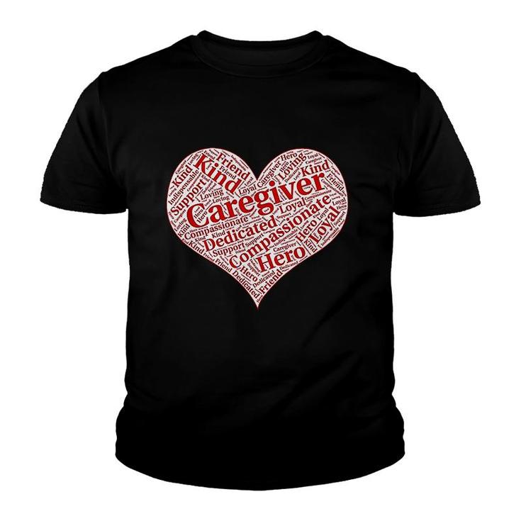 Caregiver Heart Word Cloud Youth T-shirt