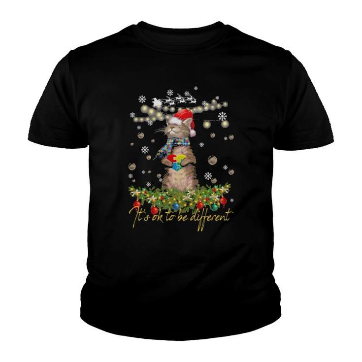 Cat Autism It's Ok To Be Different Merry Christmas Sweat Youth T-shirt