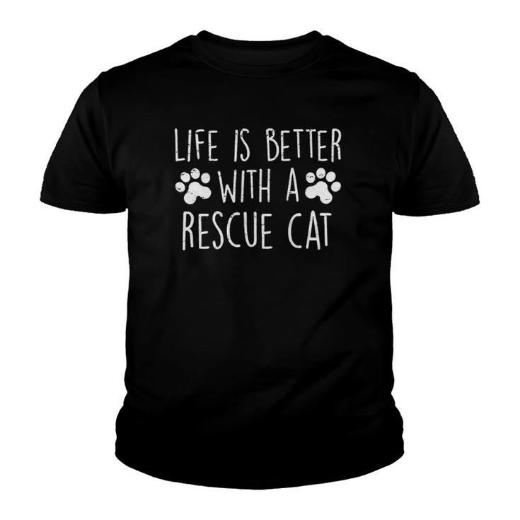 Cat Lover Gift Adopted Rescue Shelter Cat Kitten Women Mom Youth T-shirt