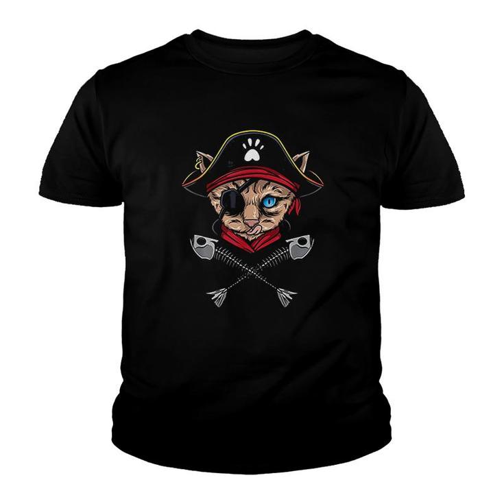 Cat Pirate Jolly Roger Flag Skull And Crossbones Youth T-shirt