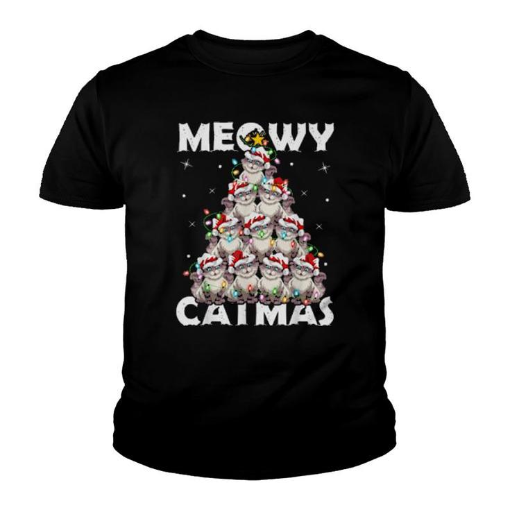 Cat Xmas Matching Meowy Catmas Cat Christmas Tree  Youth T-shirt