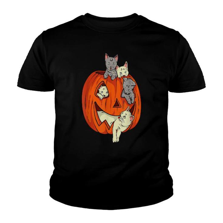 Cats Pumpkin Carved Jack O Lantern Cat Halloween Costume  Youth T-shirt