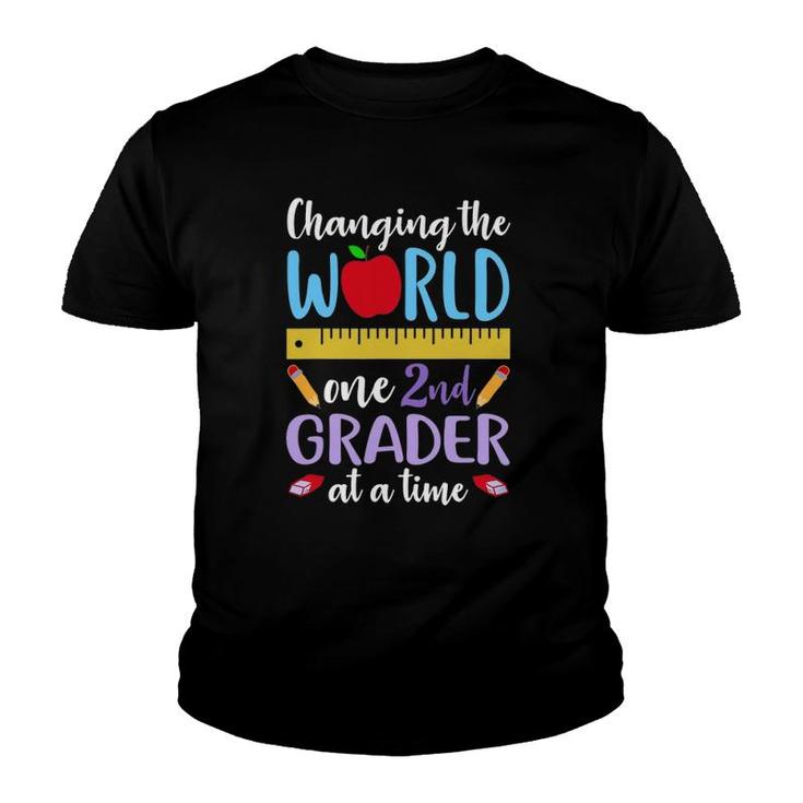 Changing World One 2Nd Grader At A Time Second Grade Teacher Youth T-shirt