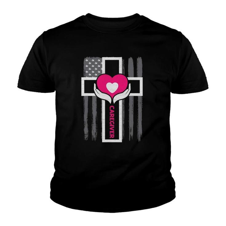 Christian Caregiver Jesus Christ Usa Flag Funny Caregiver Youth T-shirt