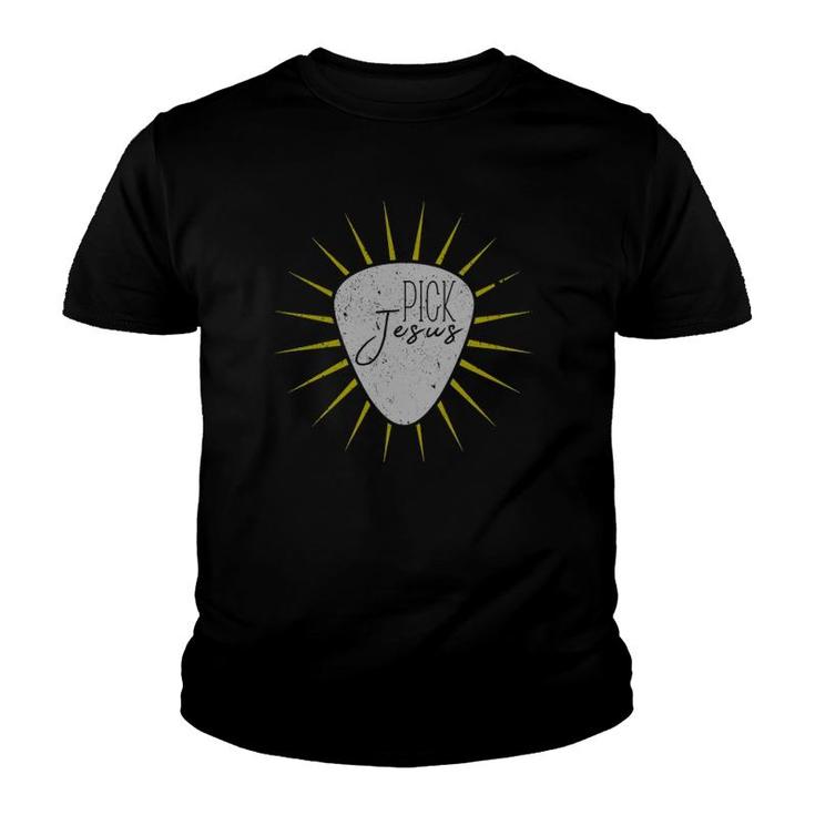Christian Guitar Player Gift Vintage Pick Jesus Guitarist  Youth T-shirt