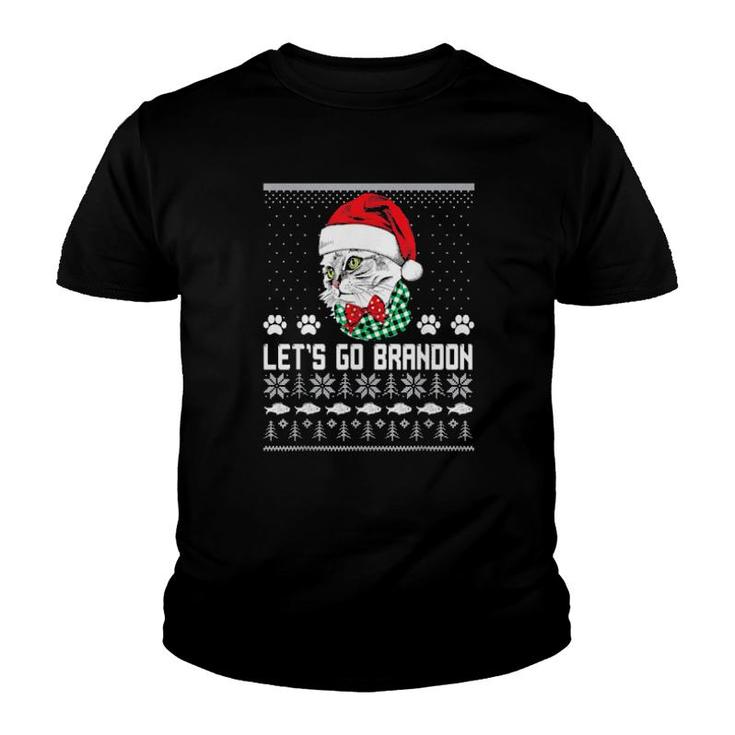 Christmas Cat Let’S Go Brandon Ugly Merry Christmas Youth T-shirt