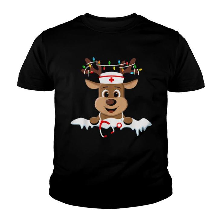 Christmas Nurse Love Nicu Rn Er Santa Reindeer Nurse Hat Elf  Youth T-shirt