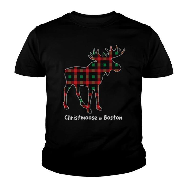 Christmoose In Boston Ma Moose Buffalo Red & Green Plaid  Youth T-shirt