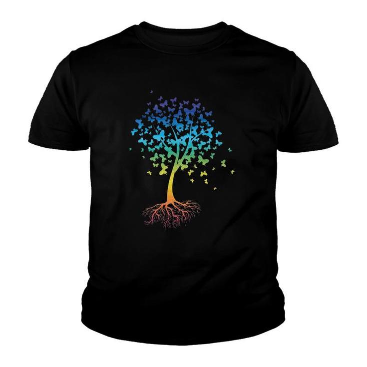 Colorful Butterfly Tree Root Environment Inspiration Youth T-shirt