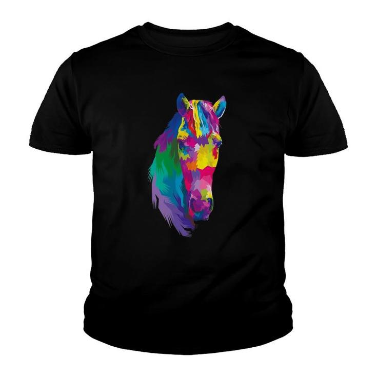 Colorful Horse's Head Polygonal Geometric Horse Horse-Loving Youth T-shirt