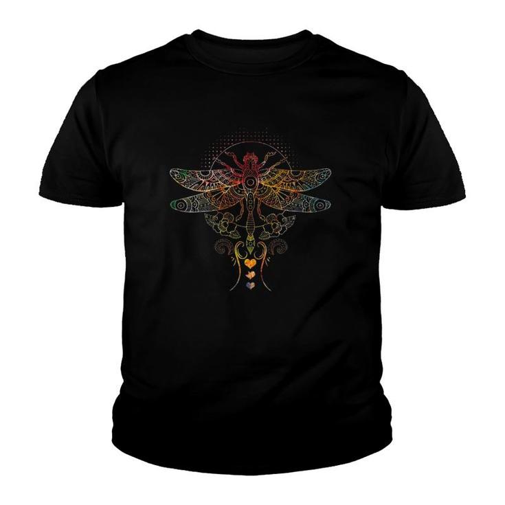 Colorful Mandala Dragonfly Lotus Flower Yoga Tee  Youth T-shirt