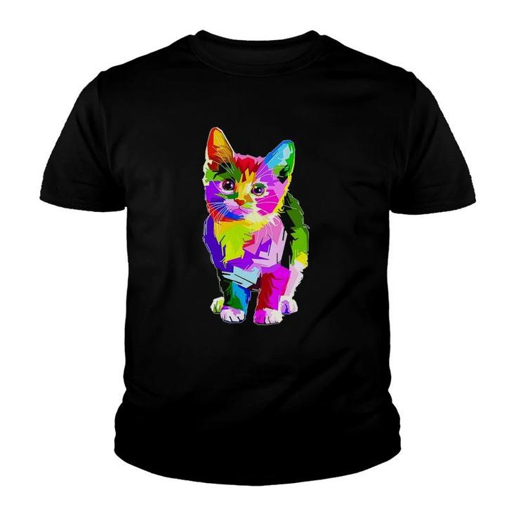 Colorful Pop Art Cat Lover Dad Mom, Boy Girl Funny Youth T-shirt