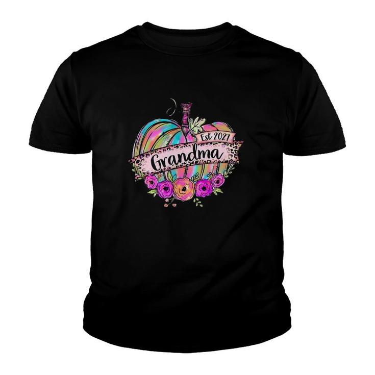 Colorful Pumpkin Grandma Est2021 Floral Grandmother Gift Youth T-shirt