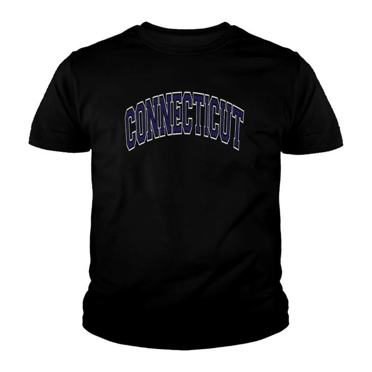 Connecticut Varsity Style Navy Blue Text  Youth T-shirt