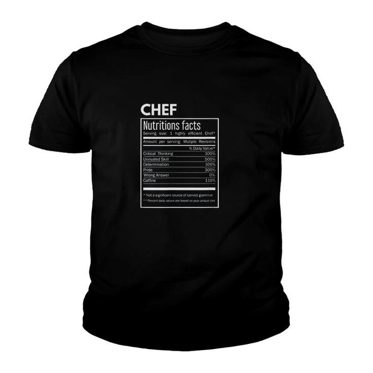 Cook Chef Funny Nutrition Facts Youth T-shirt