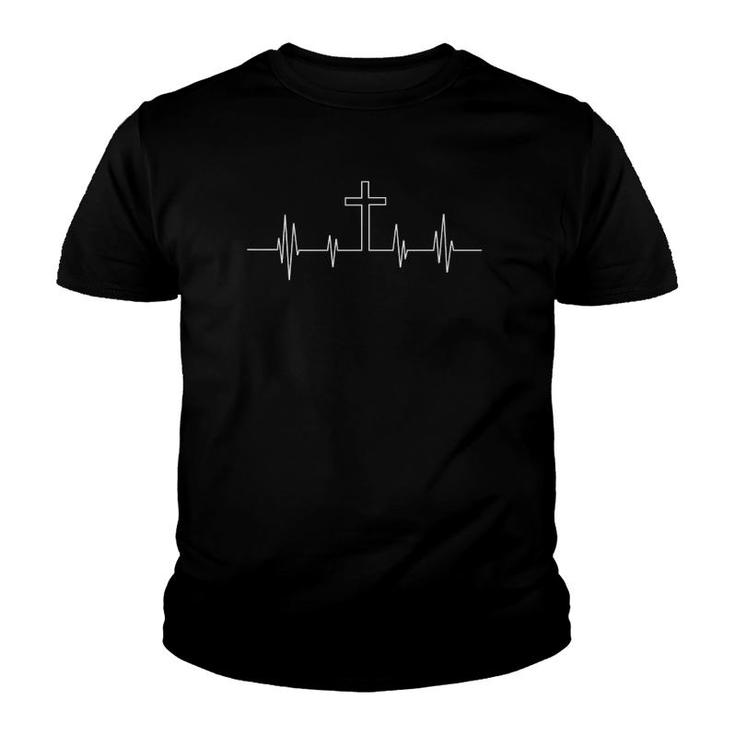 Cool Christian Cross Heartbeat Gifts For Religious Men Women Youth T-shirt