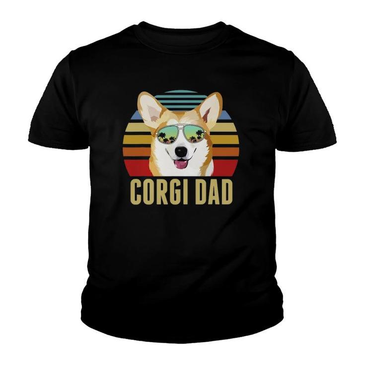 Corgi Dog Dad Vintage Retro Sunset Beach Vibe Fathers Day Youth T-shirt