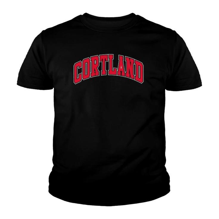 Cortland Varsity Style Red Text Youth T-shirt