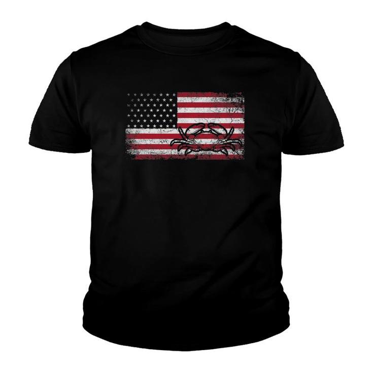 Crab Fisheries American Flag Vintage Youth T-shirt