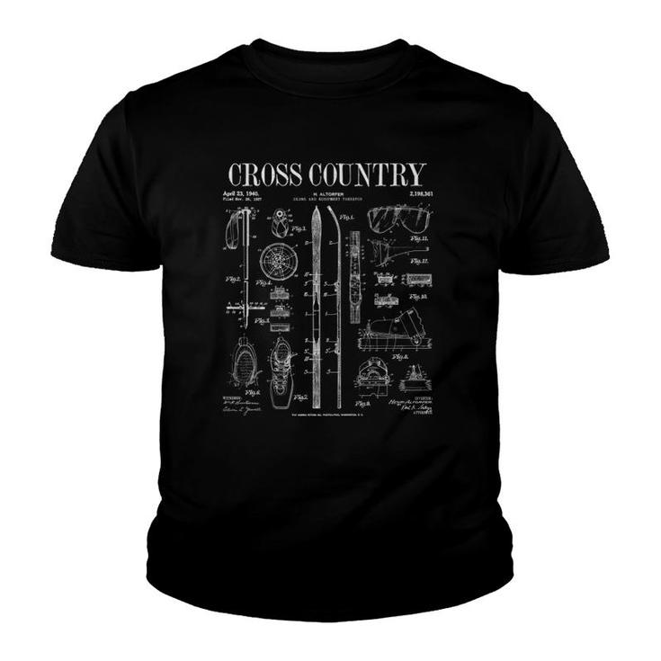 Cross Country Nordic Skiing Ski Vintage Patent Skier Print  Youth T-shirt