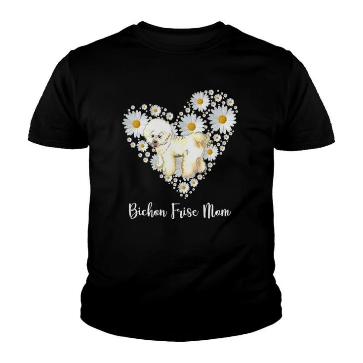 Cute Bichon Frise & Daisy Flower Heart Mother's Day Youth T-shirt