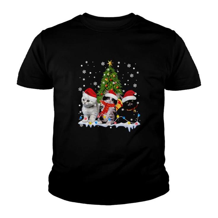 Cute Cat Christmas Tree Ornament Decor Cat Lovers Owner Xmas  Youth T-shirt