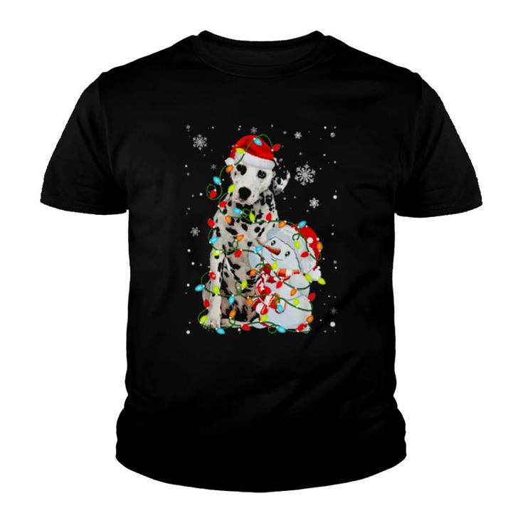Cute Dalmatian Santa Hat Christmas Light Xmas  Youth T-shirt