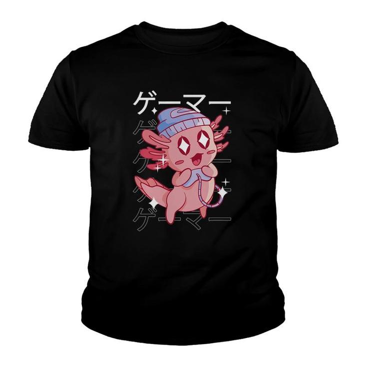 Cute Happy Axolotl Gamer Kawaii Video Gaming Game Player Youth T-shirt