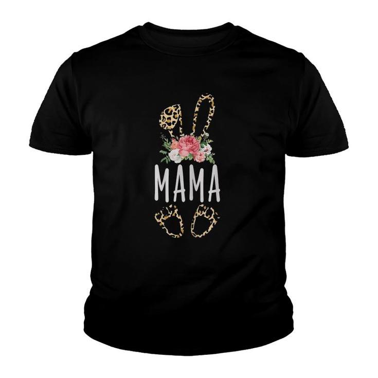 Cute Leopard Print Bunny Ears Spring Flowers Easter Mama Youth T-shirt