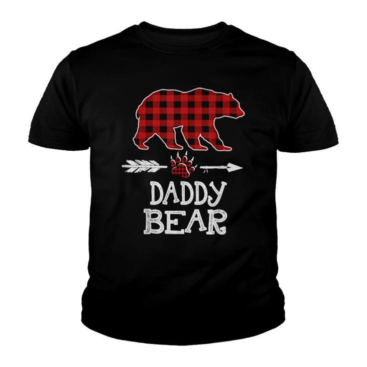 Cutest Dark Red Pleid Xmas Pajama Family Great Daddy Bear  Youth T-shirt