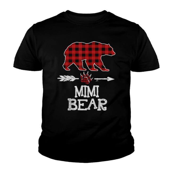 Cutest Dark Red Pleid Xmas Pajama Family Great Mimi Bear  Youth T-shirt