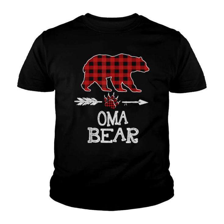 Cutest Dark Red Pleid Xmas Pajama Family Great Oma Bear  Youth T-shirt