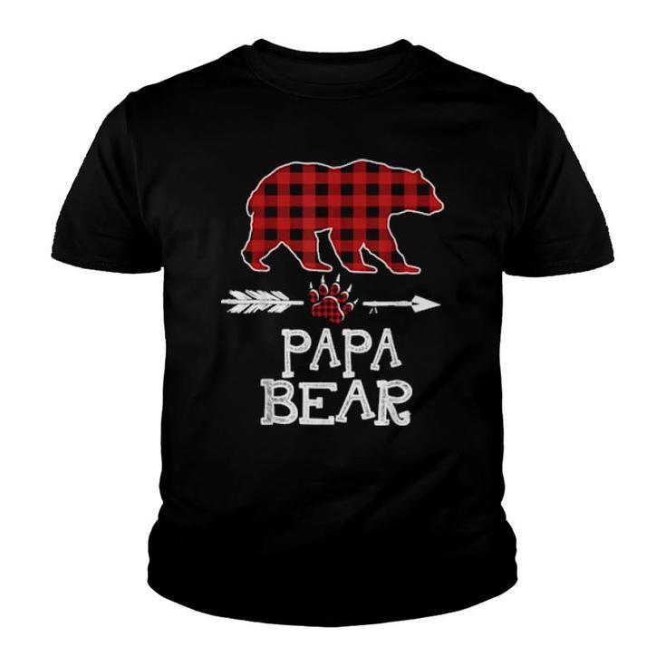 Cutest Dark Red Pleid Xmas Pajama Family Great Papa Bear  Youth T-shirt
