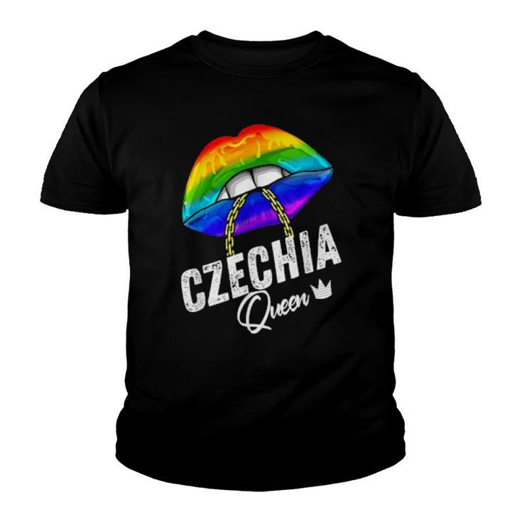 Czechia Lgbtq Gay Pride Flag Lips Rainbow  Youth T-shirt