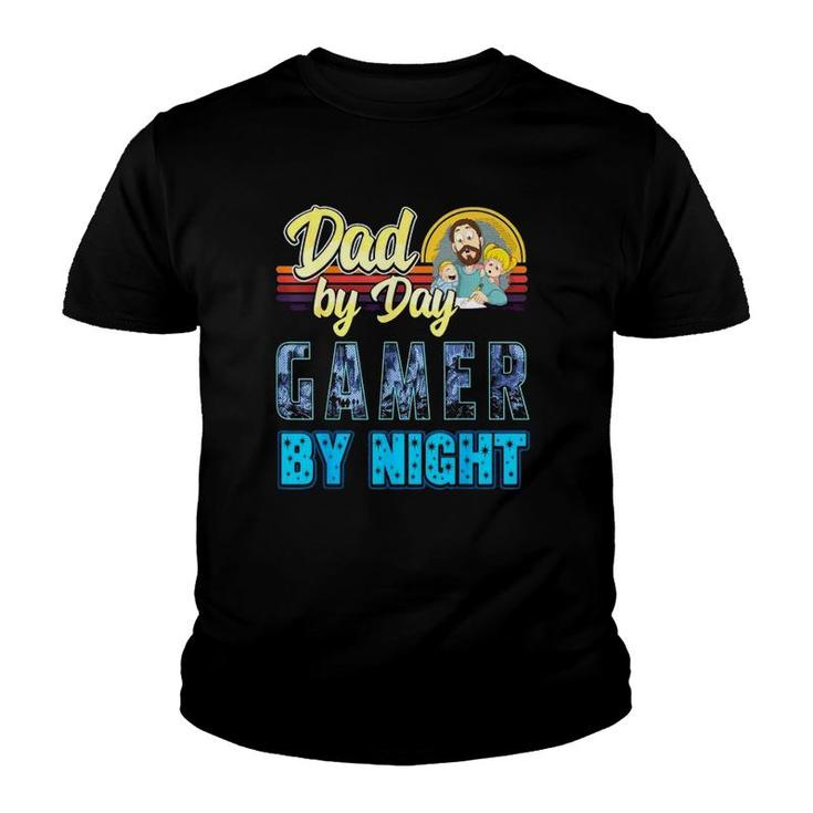 Dad By Day Gamer By Night Video Games Gaming Father Youth T-shirt