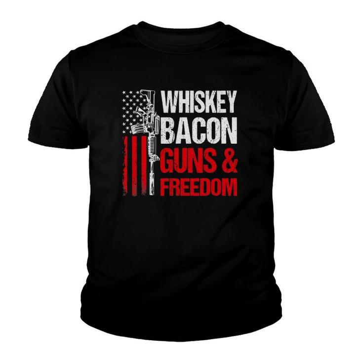 Dad Grandpa Veteran Us Flag Whiskey Bacon Guns Freedom Youth T-shirt