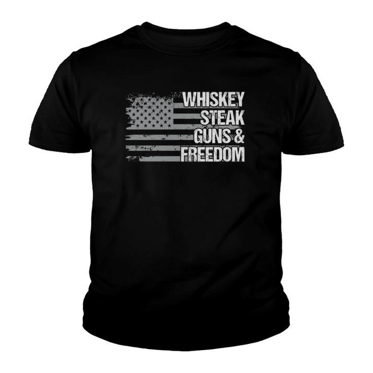 Dad Grandpa Veteran Us Flag Whiskey Steak Guns Freedom Youth T-shirt