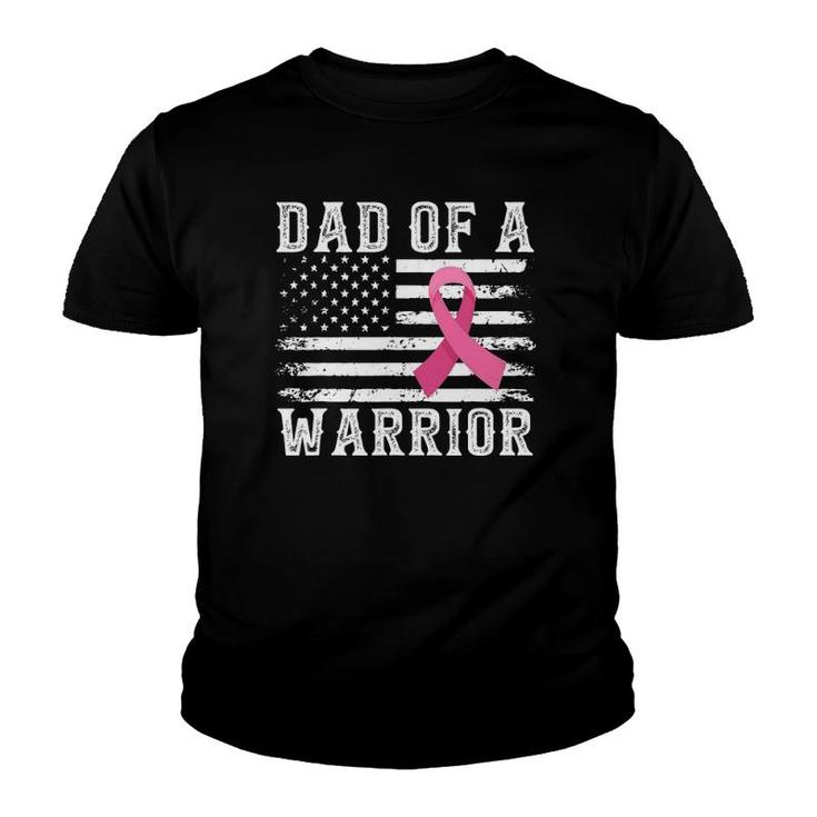 Dad Of Warrior Breast Cancer Usa Flag Pink Ribbon Vintage Youth T-shirt