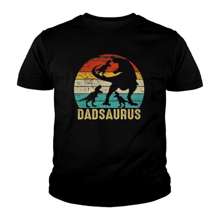 Dad Saurusrex Daddy Dinosaur 3 Three Kids Father's Day Youth T-shirt