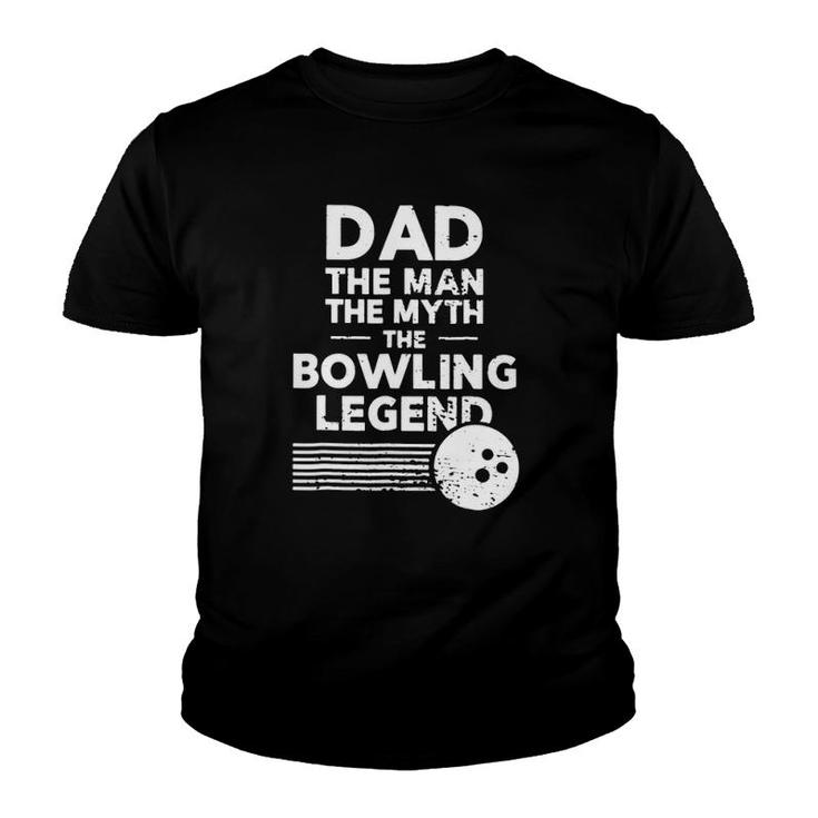 Dad The Man Myth Bowling Legend Retro Vintage Bowling Ball Stripes Father's Day Bowlers Youth T-shirt