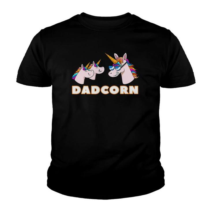 Dadcorn Dad 2 Kids Father Unicorn Father's Day Youth T-shirt