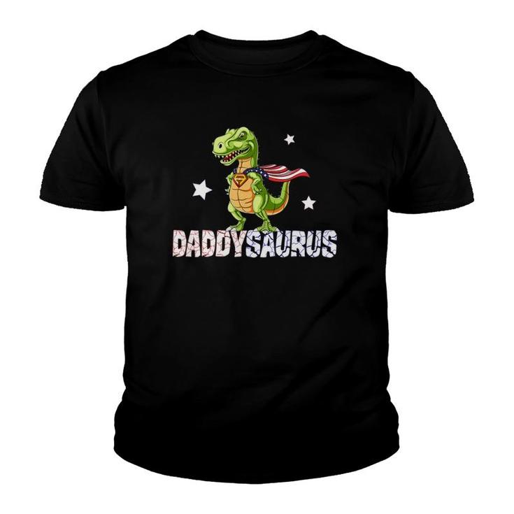 Daddysaurus Hero Dinosaur Dad American Flag Fathers Day Gift Youth T-shirt