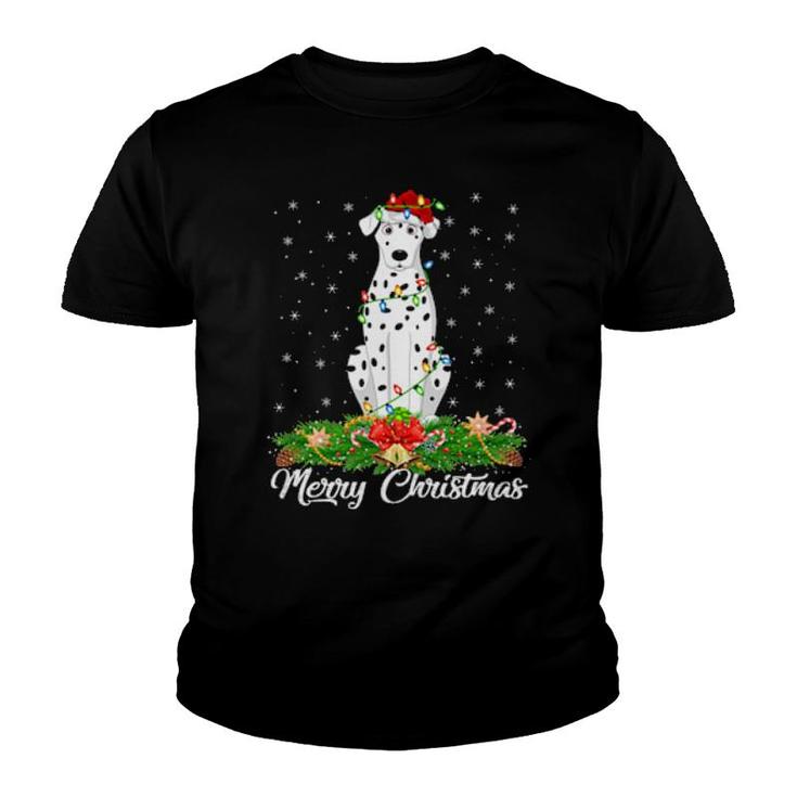 Dalmatian Dog Matching Santa Hat Dalmatian Christmas  Youth T-shirt