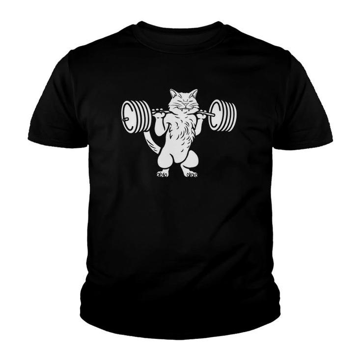 Deadlift Cat Design Power Squat Exercise Workout Youth T-shirt